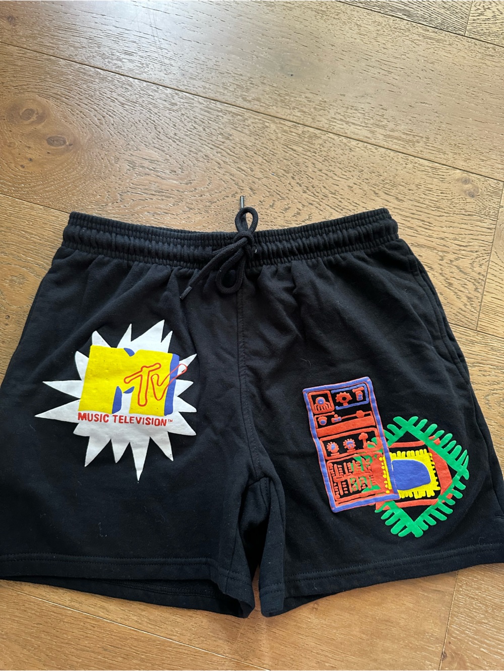 MTV Black Men's Athletic Shorts with Multicolor MTV Logo